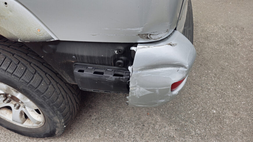 Car crash or accident: front fender and light damage