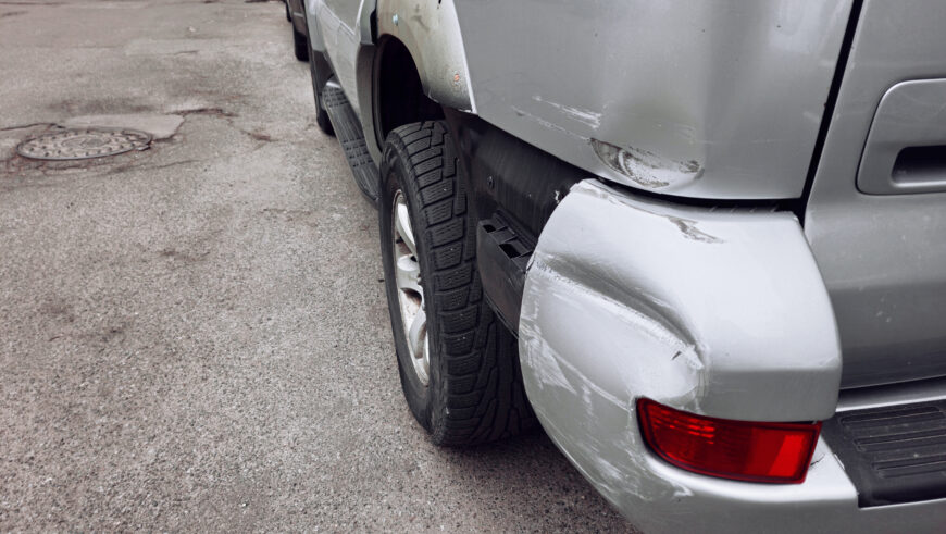 Front fender and headlight damage from car crash or accident