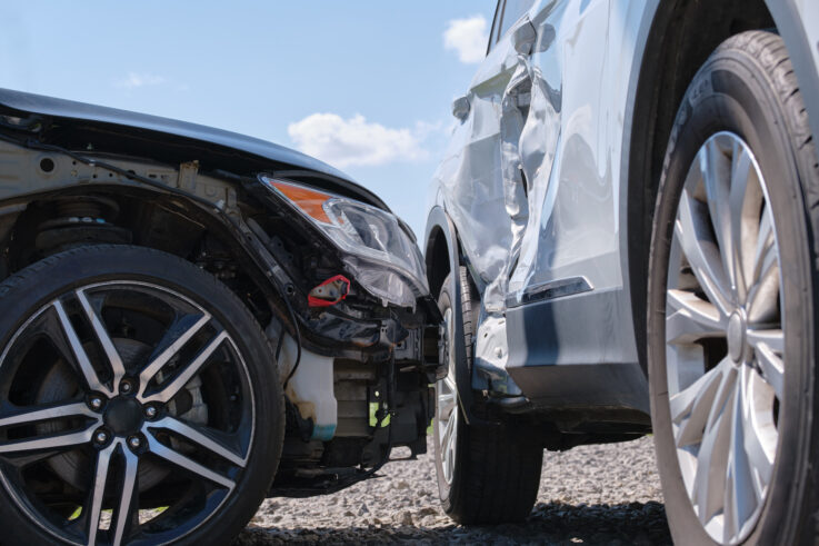 Cars heavily crashed in road accident on city street