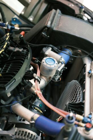 Close-up view of a car engine