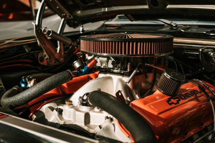 Close-up of a car engine with visible components