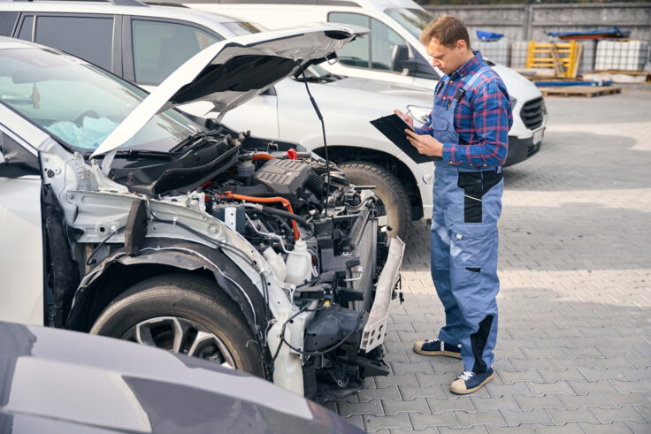 Mechanic examining vehicle